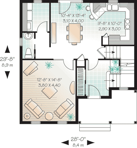 Colonial, Southern House Plan 65373 with 3 Beds, 2 Baths First Level Plan