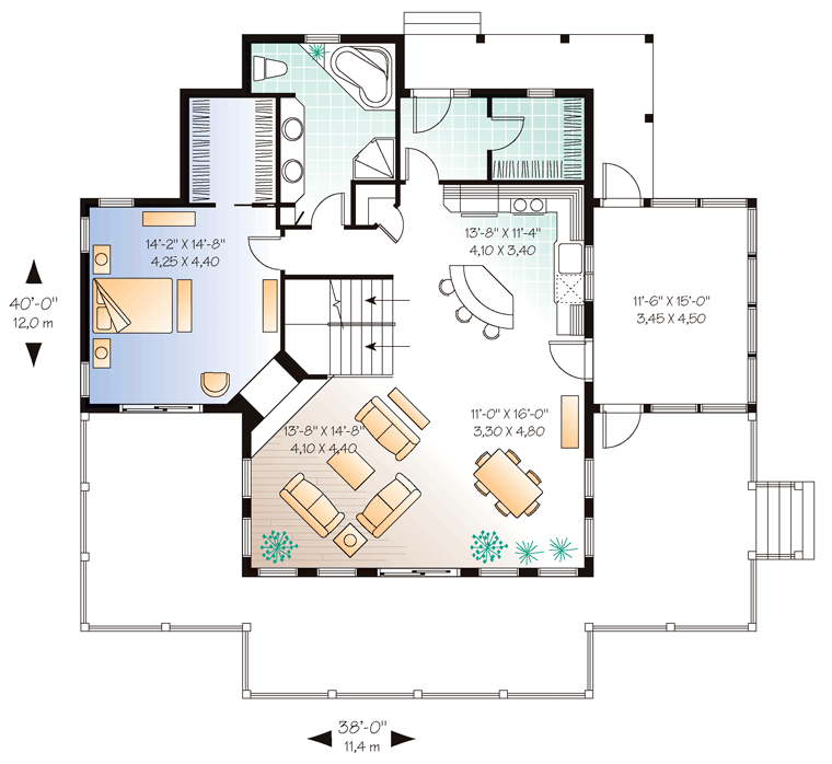 Coastal, Country, Craftsman, Traditional House Plan 65380 with 3 Beds, 2 Baths Level One