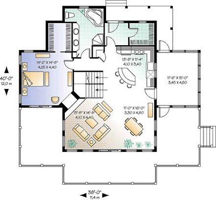 Coastal, Country, Craftsman, Traditional House Plan 65380 with 3 Beds, 2 Baths First Level Plan