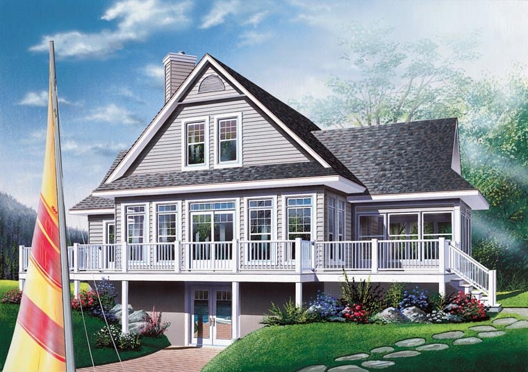 Coastal, Country, Craftsman, Traditional House Plan 65380 with 3 Beds, 2 Baths Rear Elevation