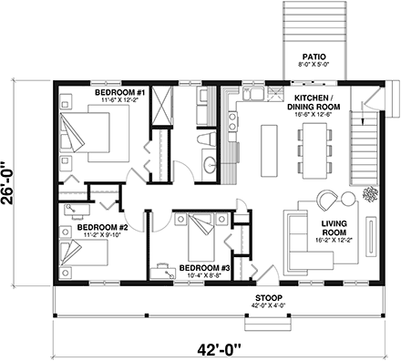 One-Story, Ranch, Traditional House Plan 65383 with 3 Beds, 1 Baths First Level Plan