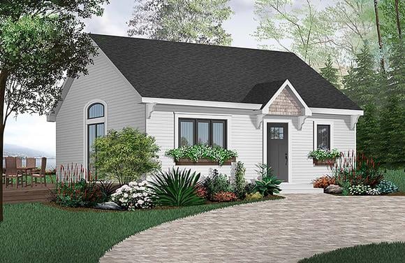 Cabin, Cape Cod House Plan 65386 with 1 Beds, 1 Baths Elevation