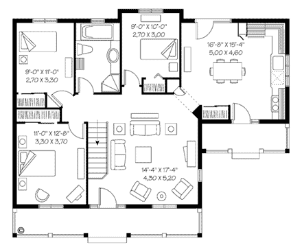 Bungalow, Cabin, Ranch House Plan 65395 with 3 Beds, 1 Baths First Level Plan