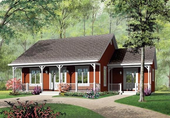 Bungalow, Cabin, Ranch House Plan 65395 with 3 Beds, 1 Baths Elevation