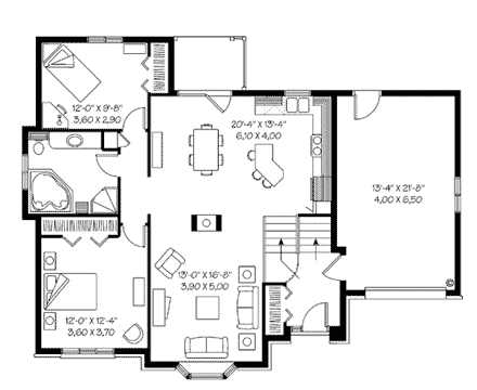 European, Traditional, Tudor House Plan 65414 with 2 Beds, 1 Baths, 1 Car Garage First Level Plan