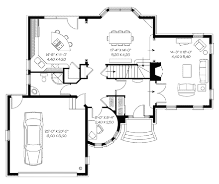 European, Victorian House Plan 65416 with 3 Beds, 2 Baths, 2 Car Garage First Level Plan
