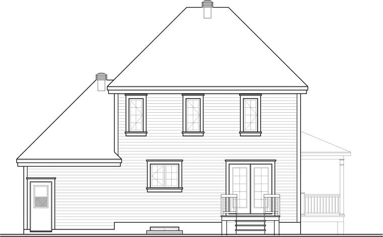 Country Plan with 1432 Sq. Ft., 3 Bedrooms, 2 Bathrooms, 1 Car Garage Rear Elevation
