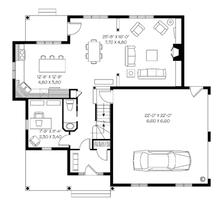 Country, Southern, Tudor House Plan 65430 with 3 Beds, 3 Baths, 2 Car Garage First Level Plan