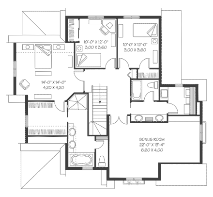 Country, Southern, Tudor House Plan 65430 with 3 Beds, 3 Baths, 2 Car Garage Second Level Plan