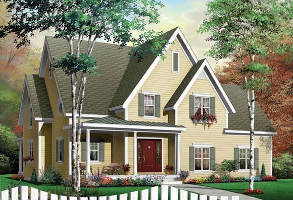 Country, Southern, Tudor House Plan 65430 with 3 Beds, 3 Baths, 2 Car Garage Elevation