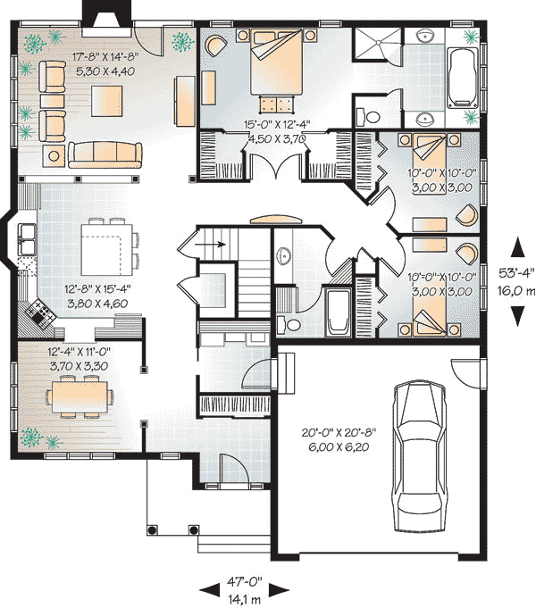 House Plan 65432 Bungalow Style with 1828 Sq Ft, Bed, Bath
