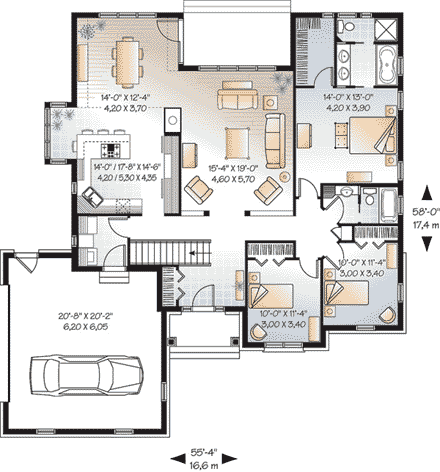 Bungalow, Country, Craftsman House Plan 65434 with 3 Beds, 2 Baths First Level Plan