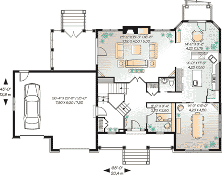 Country, European, Traditional House Plan 65440 with 3 Beds, 3 Baths, 2 Car Garage First Level Plan