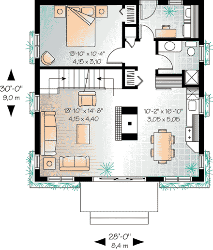 Narrow Lot House Plan 65443 with 3 Beds, 2 Baths First Level Plan