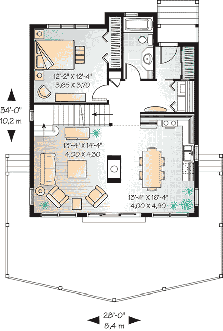 Contemporary, Cottage House Plan 65446 with 3 Beds, 2 Baths First Level Plan