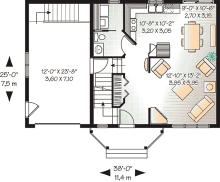 Country, Narrow Lot House Plan 65448 with 3 Beds, 2 Baths, 1 Car Garage First Level Plan