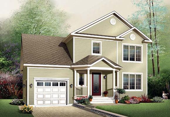 Country, Narrow Lot House Plan 65448 with 3 Beds, 2 Baths, 1 Car Garage Elevation