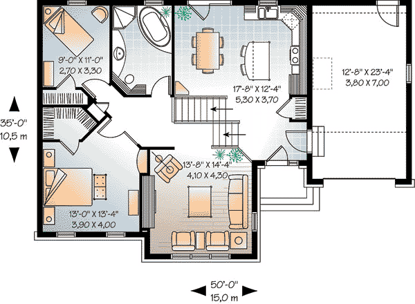Craftsman, Narrow Lot, One-Story, Traditional House Plan 65449 with 2 Beds, 1 Baths, 1 Car Garage Level One