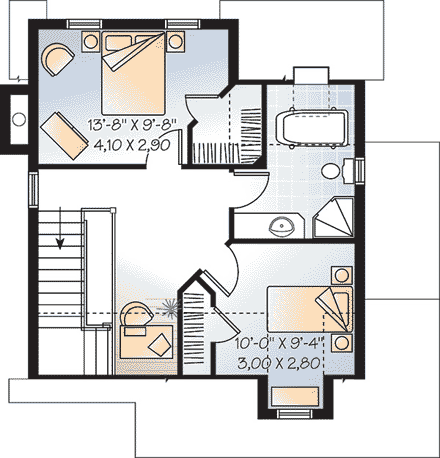 Country, Narrow Lot House Plan 65450 with 2 Beds, 2 Baths Second Level Plan