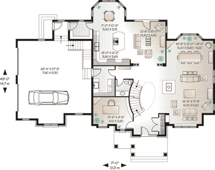 European, Traditional House Plan 65456 with 3 Beds, 3 Baths, 2 Car Garage First Level Plan
