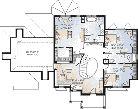European, Traditional House Plan 65456 with 3 Beds, 3 Baths, 2 Car Garage Second Level Plan