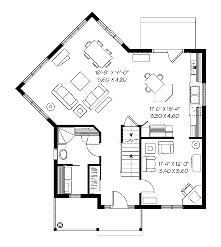 Colonial, Country, Southern House Plan 65463 with 3 Beds, 2 Baths First Level Plan