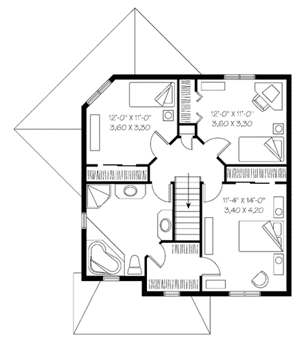 Colonial, Country, Southern House Plan 65463 with 3 Beds, 2 Baths Second Level Plan