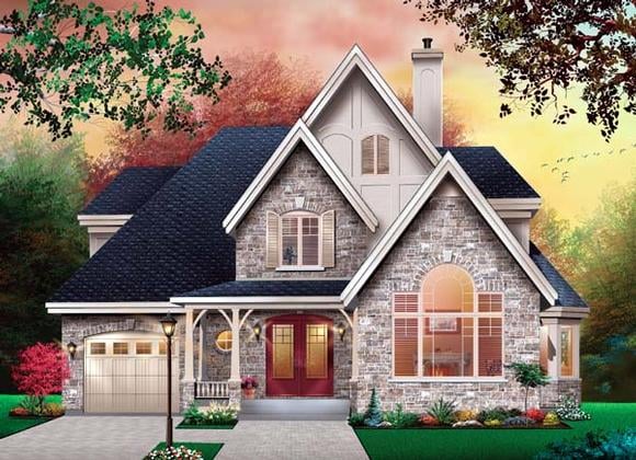 Country, European, Tudor, Victorian House Plan 65471 with 3 Beds, 2 Baths, 1 Car Garage Elevation