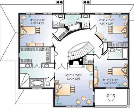 Coastal, Florida, Traditional House Plan 65472 with 4 Beds, 4 Baths, 2 Car Garage Second Level Plan