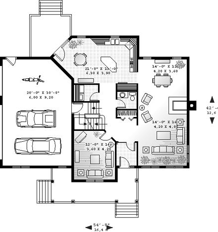 Farmhouse House Plan 65473 with 3 Beds, 3 Baths, 3 Car Garage First Level Plan