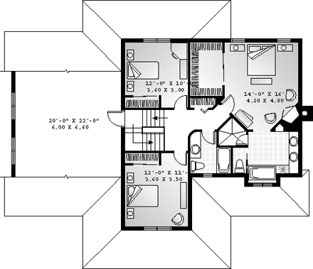 Farmhouse House Plan 65473 with 3 Beds, 3 Baths, 3 Car Garage Second Level Plan