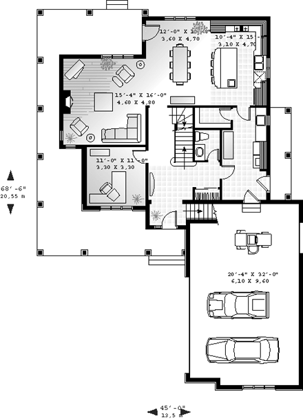 Country House Plan 65475 with 4 Beds, 3 Baths, 3 Car Garage First Level Plan