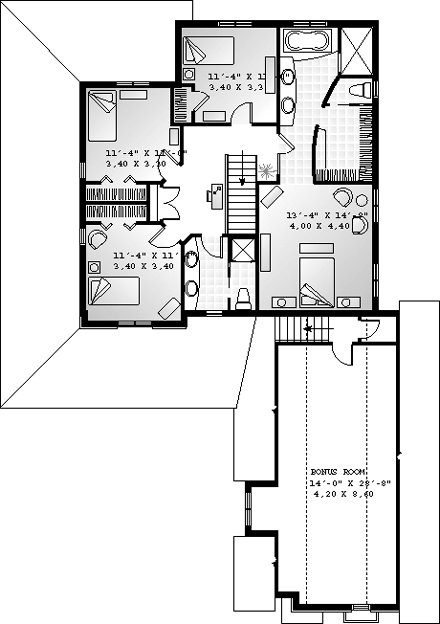 Country House Plan 65475 with 4 Beds, 3 Baths, 3 Car Garage Second Level Plan