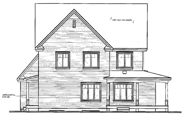 Country Plan with 2376 Sq. Ft., 4 Bedrooms, 3 Bathrooms, 3 Car Garage Rear Elevation