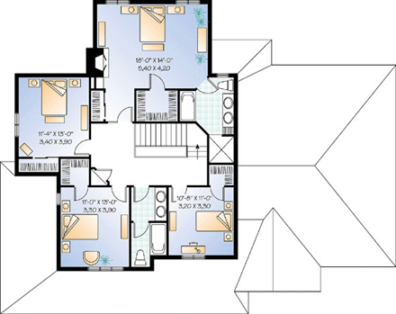 Farmhouse House Plan 65478 with 4 Beds, 3 Baths, 2 Car Garage Second Level Plan