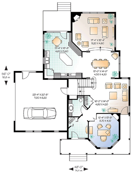 Victorian House Plan 65479 with 3 Beds, 3 Baths, 2 Car Garage First Level Plan