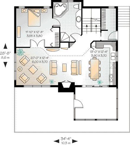 A-Frame, Coastal, Contemporary, Craftsman House Plan 65480 with 4 Beds, 2 Baths First Level Plan