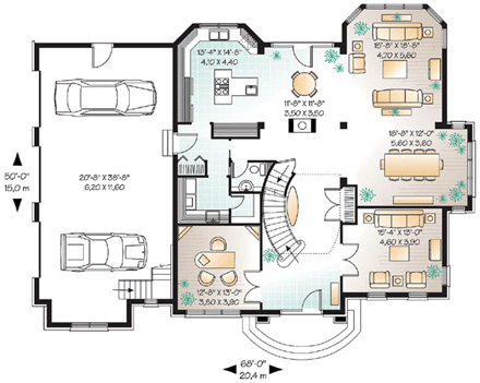 Victorian House Plan 65483 with 4 Beds, 4 Baths, 3 Car Garage First Level Plan