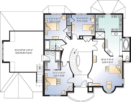 Victorian House Plan 65483 with 4 Beds, 4 Baths, 3 Car Garage Second Level Plan