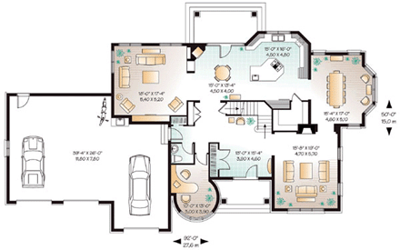 Victorian House Plan 65484 with 3 Beds, 4 Baths, 3 Car Garage First Level Plan