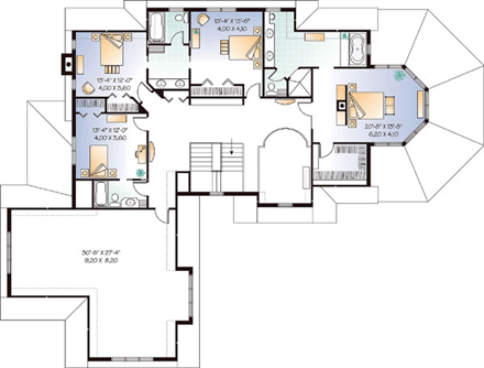 House Plan 65485 with 4 Beds, 4 Baths, 3 Car Garage Second Level Plan