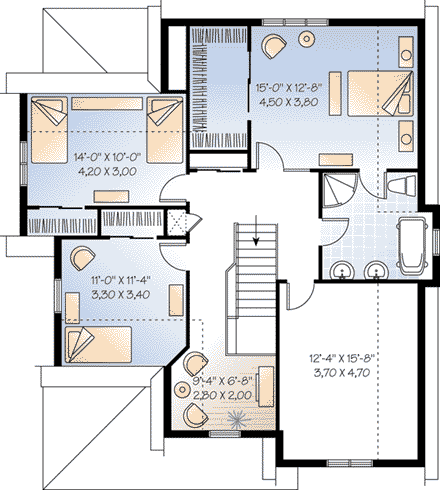 Country, European, Traditional House Plan 65486 with 3 Beds, 2 Baths, 1 Car Garage Second Level Plan