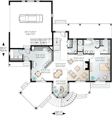 Country, Victorian House Plan 65488 with 4 Beds, 3 Baths, 2 Car Garage First Level Plan