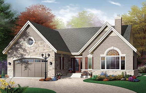 Country, European, One-Story House Plan 65491 with 3 Beds, 1 Baths, 2 Car Garage Elevation