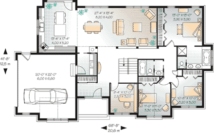 Bungalow, Ranch House Plan 65493 with 3 Beds, 2 Baths, 2 Car Garage First Level Plan