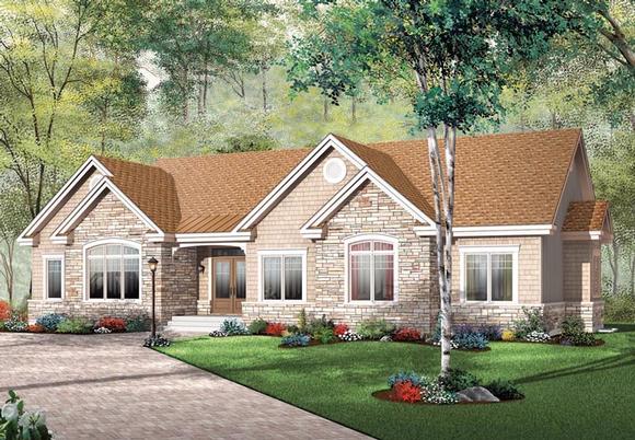 Bungalow, Ranch House Plan 65493 with 3 Beds, 2 Baths, 2 Car Garage Elevation