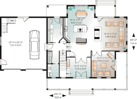 Country, Farmhouse, Traditional House Plan 65501 with 3 Beds, 3 Baths, 2 Car Garage First Level Plan