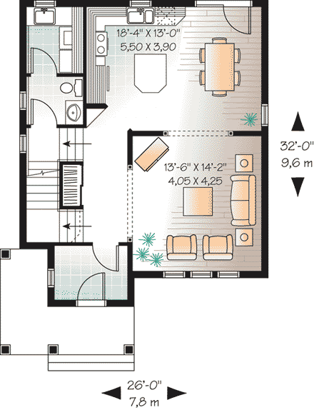 Traditional House Plan 65505 with 3 Beds, 2 Baths First Level Plan