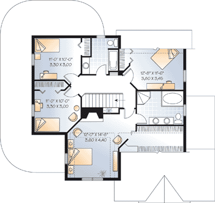 Country, Traditional House Plan 65512 with 4 Beds, 3 Baths, 2 Car Garage Second Level Plan