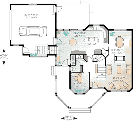 Country, European, Victorian House Plan 65513 with 3 Beds, 3 Baths, 2 Car Garage First Level Plan